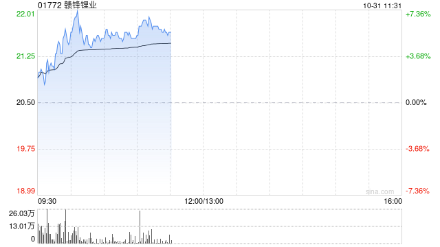 赣锋锂业早盘涨超5% 第三季度毛利率环比大降