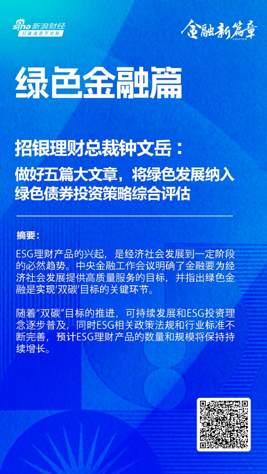 招银理财总裁钟文岳：做好五篇大文章，将绿色发展纳入绿色债券投资策略综合评估