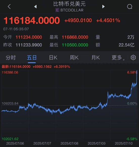 比特币突破11.7万美元再创纪录，因投资者涌入风险资产并平仓空头头寸