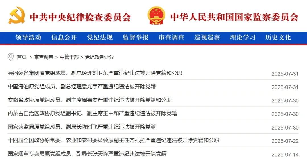 中央纪委国家监委网站发布反腐月报