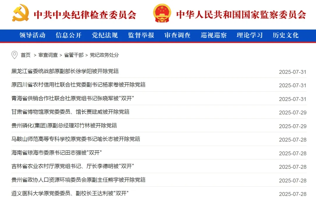 中央纪委国家监委网站发布反腐月报